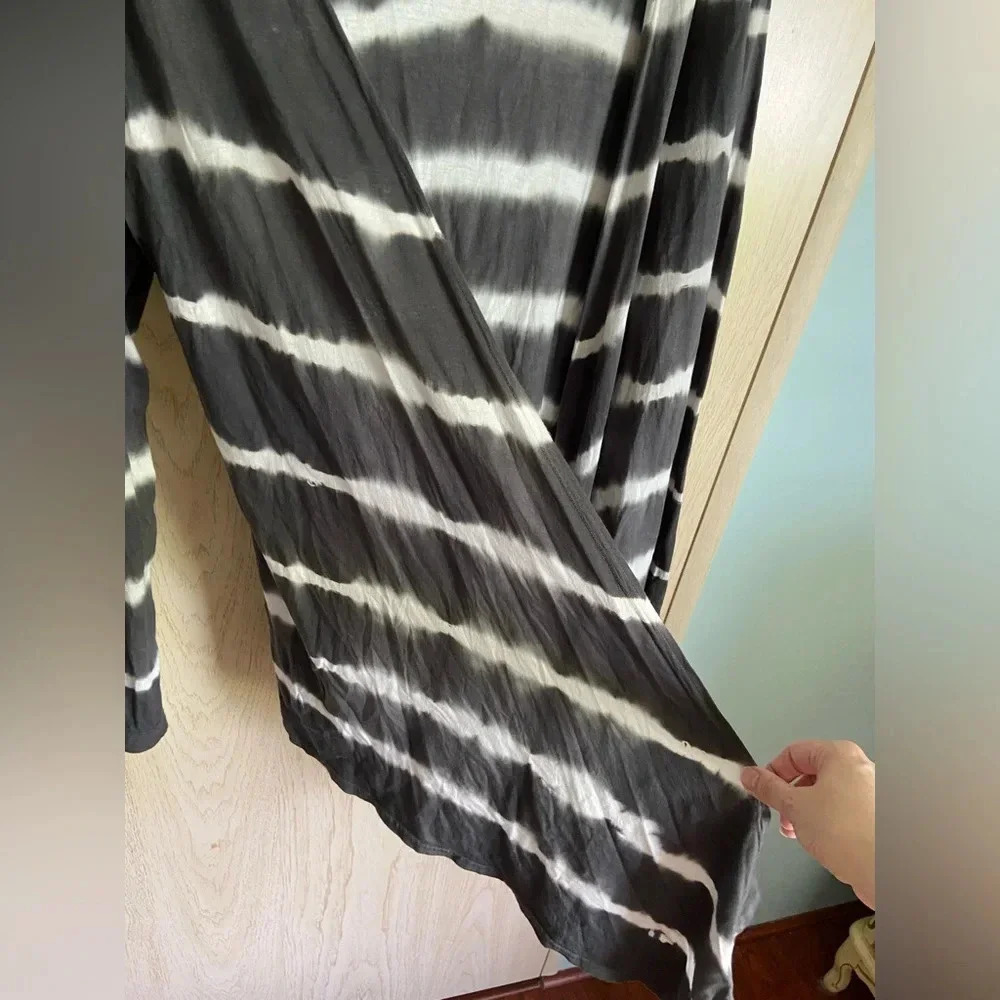 Boston Proper Gray & White Tie Dye Open Front Waterfall Cardigan Sz medium - Picture 4 of 8
